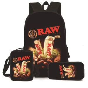 New Design Backwoods Cookie RAW 3D Digital Printed Travelling Bag Ultralight Laptop Backpack 3 Piece Set With Custom Logo