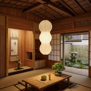 Creative Peanut Rice Paper Pendant Lamp Wabi Sabi Style Zen Tea Room Washi Paper Shade Chandelier Lantern Light