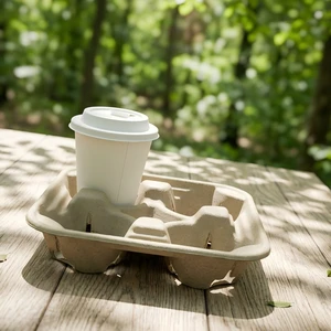 4 Cup Drink Carrier Tray Disposable Paper Pulp Cup Holder Takeaway Coffee Boba Tea Carrier Tray For Restaurant Delivery