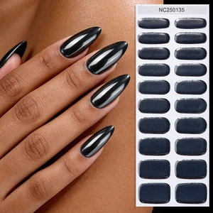 Customization Salon Quality Press On Nail Stickers Metal Gloss Design Gel Polish Nail Wraps UV Lamp Semi Cured Gel Nail Strips