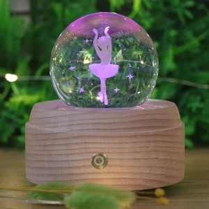 Hot Sale Crystal 3D Light Wooden LED Base RGB Table Lamp Modern Kids Bedroom Light With Music Box