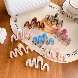 YT Custom Big Metal 11CM Glossy Wave Shape Plastic Hair Claw Clips For Thick Hair Ponytail Acetate Hair Claw Clips For Women