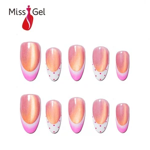 Wholesale Salon Style Cat Eye French Tip Press On Nails Pink Ombre Soft Gel Handmade Nail Art Set 32pcs Ongle Pour Femme