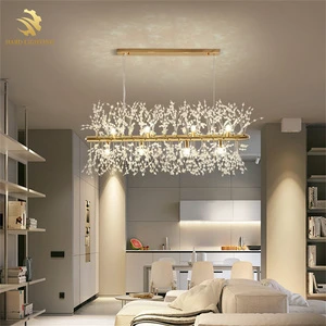 French Dandelion Branch Crystal Long Golden Living Room Chandelier High Quality Nordic Minimalist LED Bedroom Pendant Light