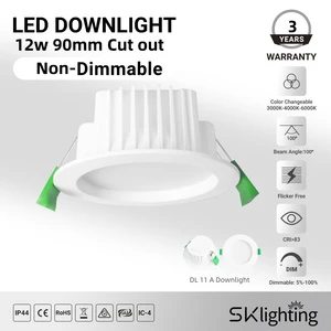 Europe Ultra Slim LED Downlight CE IP44 Recessed dimmable Aluminum led light 90mm Cutout 12W 3CCT Spot Downlight home hote lamp