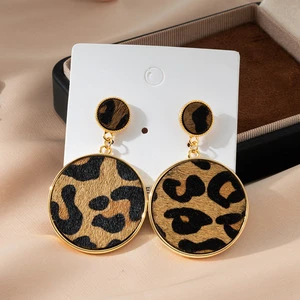 SDELL Autumn Trendy Retro Leopard Print Exquisite Stud Drop Earrings Gold Plated Wood and Zinc Alloy Elegant Textured Jewelry
