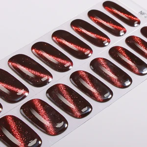 Salon Quality Gel Polish Nail Strips HEMA Free Non-toxic 3D Cat's Eye Glitter Gloss Semi Cured Gel Nail Stickers