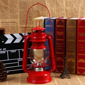 Nostalgic Retro Wrought Iron Kerosene Lamp Ornaments Old-Fashioned Portable Glass Lantern Decorations for Outdoor Camping LED