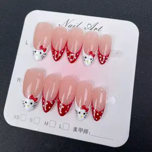 Artificial Nails Hand-painted in a Cute Kitten Style, High Quality Reusable,press on Nails Wholesale