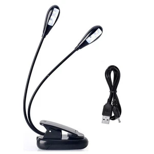 Mini Clip on 4 LEDs 2 Arms Light Lamp for Music Stand Reading Pianos Keyboard 4 Brightness 3 Colors