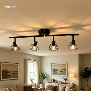 E14 Cage Track Light 1 2 3 4 5 6 Heads Adjustable Ceiling Spotlight Black Metal Surface Mount Living Room Bedroom Kitchen Lamp