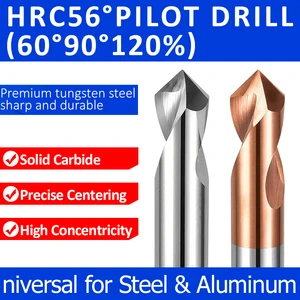 HRC55 Solid Tungsten Carbide Pilot Spot Drill 2 Flute Straight Shank 60 90 120 Degree For Steel Aluminum CNC Machining