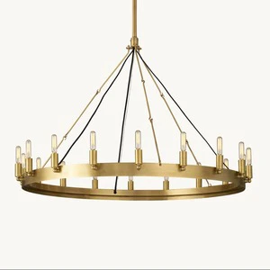Customized Design Leather Pendant Lights for Lobby Foyer Villa Hotel Vintage Brass Finish Leather Belt Shade Branch Chandelier
