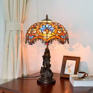 Tiffany Modern Flexible AC Powered 12-Inch Stained Glass LED Desk Lamp for Living Room Bedroom