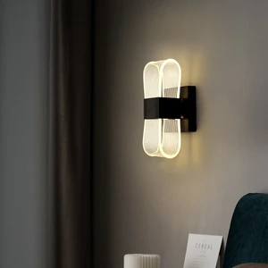 Interior Luxurious Acrylic Decorative Wall Lighting Black Iron Hallway Lamp Luxury Wall Sconces for Villa Corridor