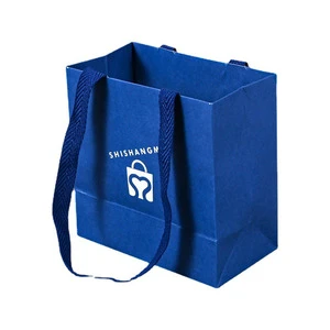 Factory Supply Luxury Blue Customized Clothing Packaging Paper Shopping Retail Bag Discount Price Embossing Pantone Code Spot