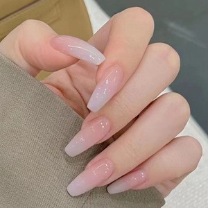 24 Pieces Long-length Ins Style Nude Glitter False Nails Made of Durable ABS Material for Finger Application