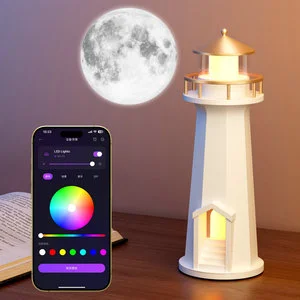 Moon Lamp Projector Night Light APP Control Wireless Charging Battery Lighthouse for Bedroom Modern Rechargeable LED Table Lamp