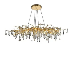 Modern Crystal Chandelier, Tree Branch Style Black Linear Raindrop Pendant Light,Dining, Living Room, Entryway, Foyer, Bedroom