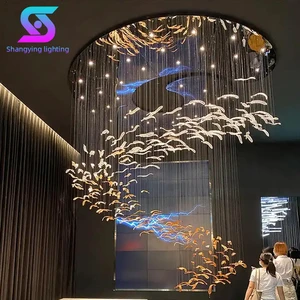 Custom Indoor LED Chandelier Modern Style Hand Blown Glass Rustic Design Oval Long For Hotel Villa Mall Staircase Decorations
