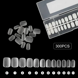 300PCS Matte PMMA Clear Full Cover Fake Nail Tips Square Stiletto Almond Shapes Finger 12 Sizes OEM Logo Factory Wholesale