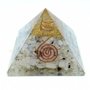 Premium Handmade Eco-Friendly Rainbow Moon Stone Orgonite Spiritual Pyramid with Copper Coil Meditation Crystals Wholesaler