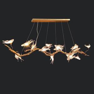 American Light Luxury Rectangular Tree Branch Chandelier Nordic Bird Glass Modern Chandelier for Dining Tables