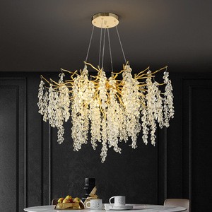 Tree Branch Light French Art Postmodern Iron Chandelier with Crystal Shade LED Gold Luxury Living Room Bedroom Hall Middle