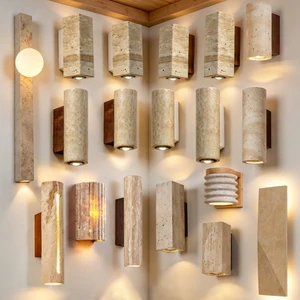 Wholesale Outdoor Waterproof Natural Travertine Downlight Wall Light Wabi Sabi Indoor Cylindrical Yellow Travertine Wall Lamp