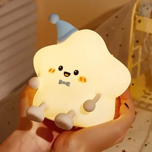 Color Changing Mini Star Silicone Night Light Touch Control USB Rechargeable Dimmable Kids Bedroom Nursery Sleep Decor Gift