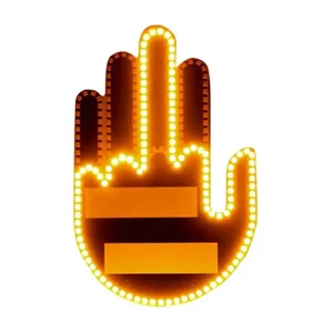 Cool Comical LED Yellow Middle Finger Interior Car Driving Lights 12V 3W Accessory with Remote Control Indicator Universal Fit