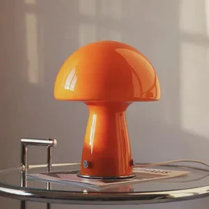 Lingmeng Vintage Retro Orange Solid Wood Glass LED Desk Lamp Korean Creative Night Lights Battery Metal Bedside Lamp for Bedroom