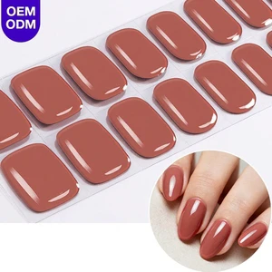 Press-on Nails Stickers 100% Real Gel Nail Polish Solid Color UV Polish Strips Semi Cured Gel Nail Wraps Strips