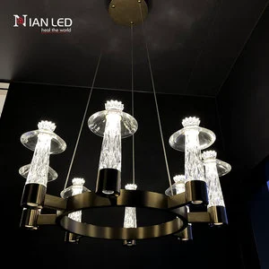 Modern Hotel Use Remote Control Brushed Champagne Gold Dining & Living Room Pendant Chandelier