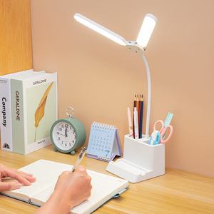 Touch Sensor Led Dimmable Reading Light Desk Table Lamp Double Head Studio Table Lamp USB Night Stand Desk Lamp with Pen Holder