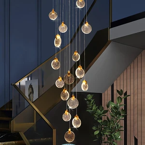 Modern Foyer Staircase High Ceiling Circular Plate Decor Crystal Chandelier Gold Hanging Pendant Light For Long Villa