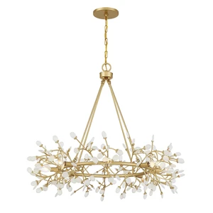 36 Inch Nordic Modern Classic LED Firefly Chandeliers Acrylic Ring Branch Leaves Gold Indoor Use Anti-Glare High Brightness
