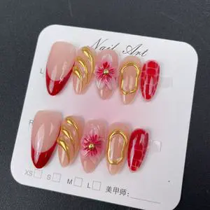 Handmade Nail High Quality Hot Sale Style 3D Carved Flower Reusable Press on Nails Wholesale