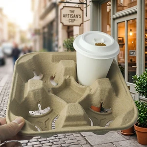 Biodegradable Disposable Cup Carrier Cup Holder Tray Set ToGo Trays And Cup Holder For Coffee Cups Coffee Cupping Tray