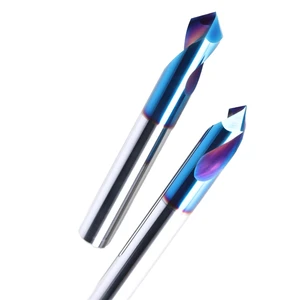 HRC65 90° Carbide Chamfer Milling Cutter CNC Tungsten Alloy 2-Flutes Spotting Drill Customizable Blue Nano Coated Drill