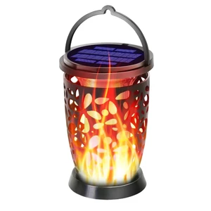 Solar Powered LED Lantern Flickering Flame Hangable Hollow Outdoor Waterproof Garden Light Backyard Walkway Driveway Balcony