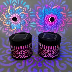 Solar LED Wall Lamp Waterproof Spotlight with Mandala Pattern Motion-Sensing Light Wrought Iron Wall-Mounted Lantern for Garden
