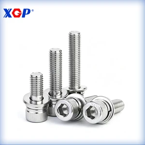304 Stainless Steel Cup Head Hexagon Socket Three Combination Screw With Flat Spring Washer Bolt Combination Screw