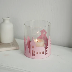 TRUST Elegant Iron Lantern Pink House Christmas Hollow Candle Holder Moroccan Style Table Decoration For Home Christmas Decor