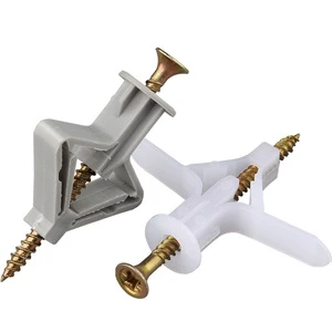 White Grey Plastic Nylon Drywall Anchor Gypsum Board Butterfly Expansion Wall Plug Anchor with Self Tapping Screw