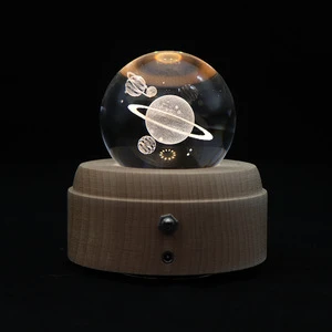 Creative LED Table Light Wood Music Box Wireless LED Lamp Crystal Table Lamps 3D Night Light Lights Lamp Room Music Decoration
