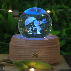 3D Crystal Ball Night Light Wooden Led Music Box Lamp RGB 7 Color Decoration Desk Lamp for Bedroom