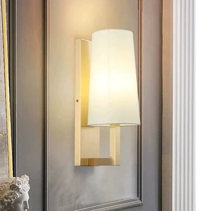 Bedroom Bedside Wall Sconce LED Wall Lights for Home Decorative Lighting Indoor Modern Gold Hotel Wall Lamps with Fabric Shade