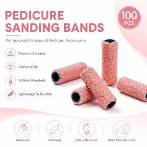 Professional 100Pcs Nail Sanding Bits Custom Manicure Pedicure Set Pink Electric Nail Drill Sandpaper Loop Mini Sanding Bands