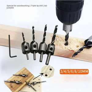 Vintage Natural Color Three-Point Shank Twist Drill Bit Titanium Plated Adjustable Hole Opener for Wood Drilling Countersunk